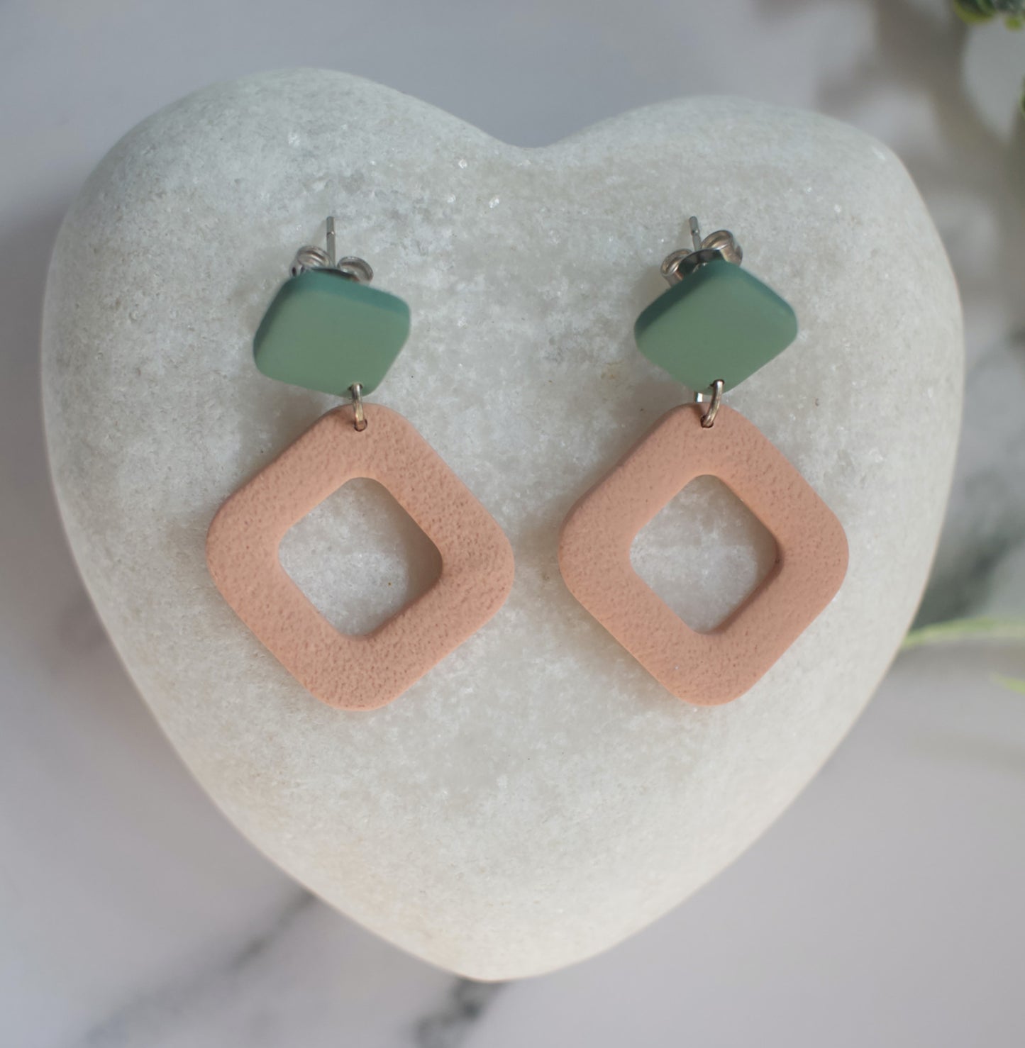 Two Tone Off-set Squares | Slate Green / Apricot