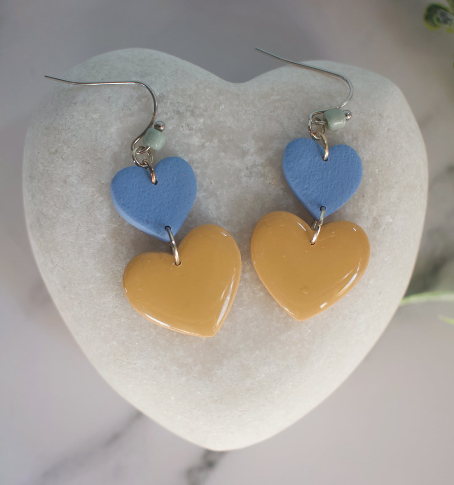 Double Heart Dangles | Blue / Marigold