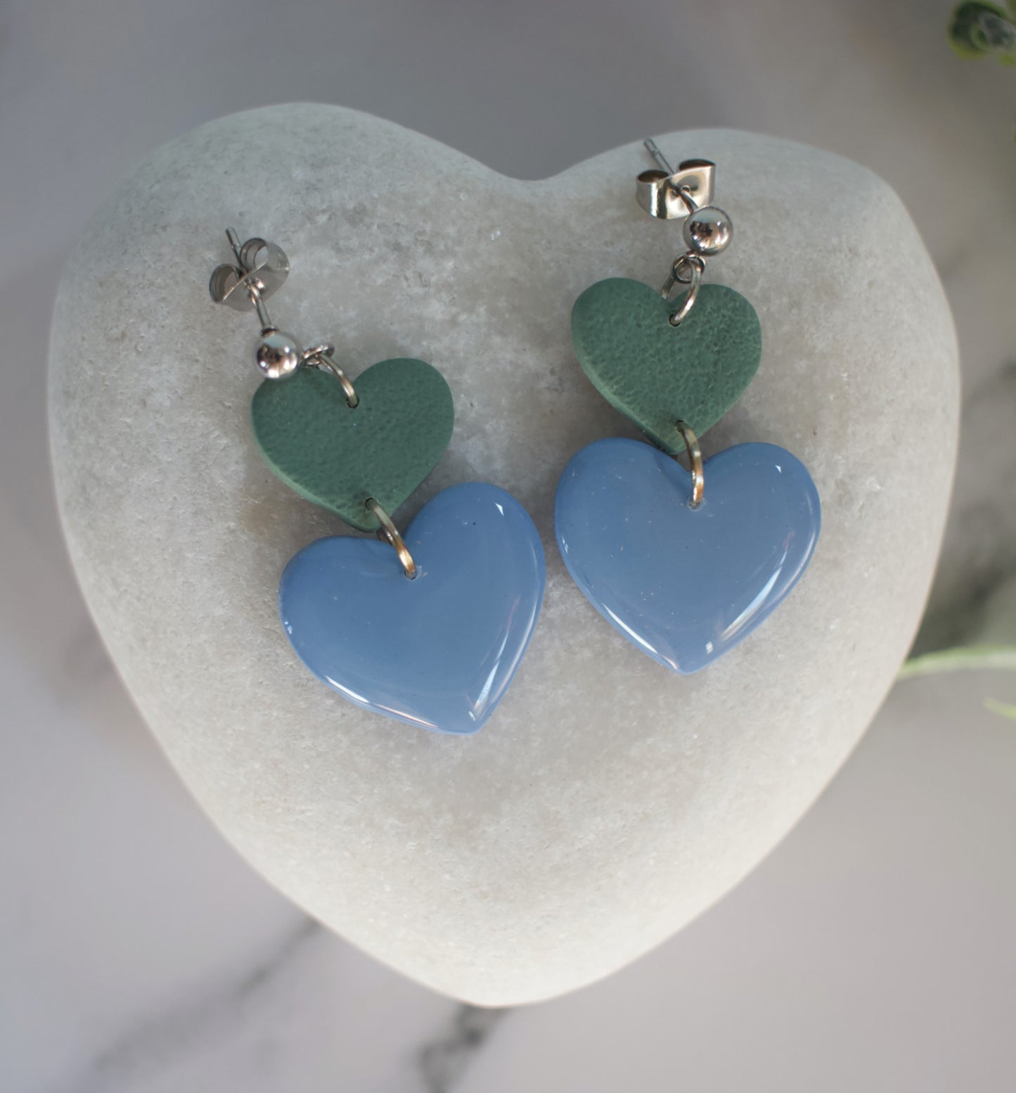 Double Heart Dangles | Blue / Green