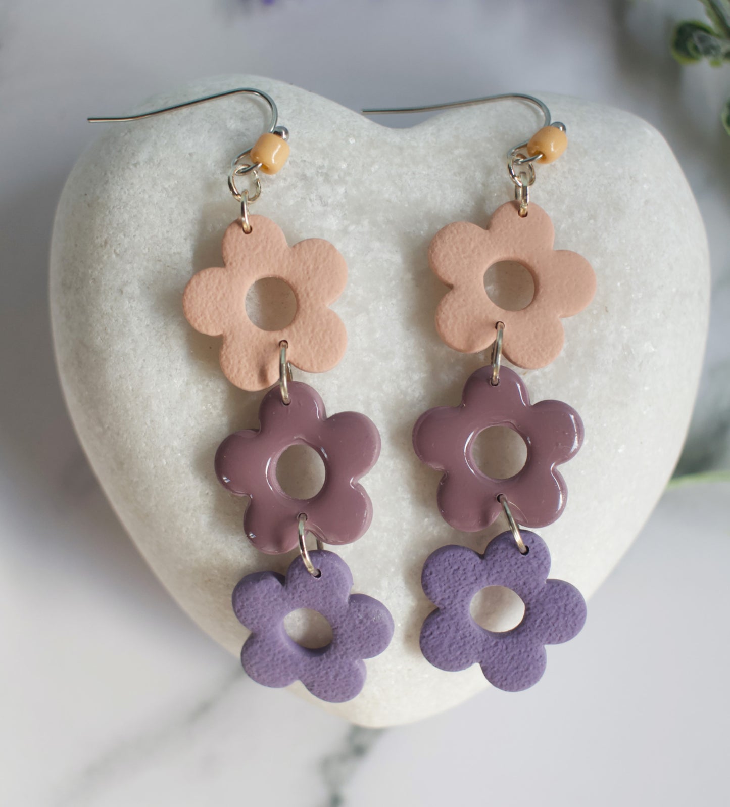 Triple Flower Dangles | Purple / Mulberry / Apricot