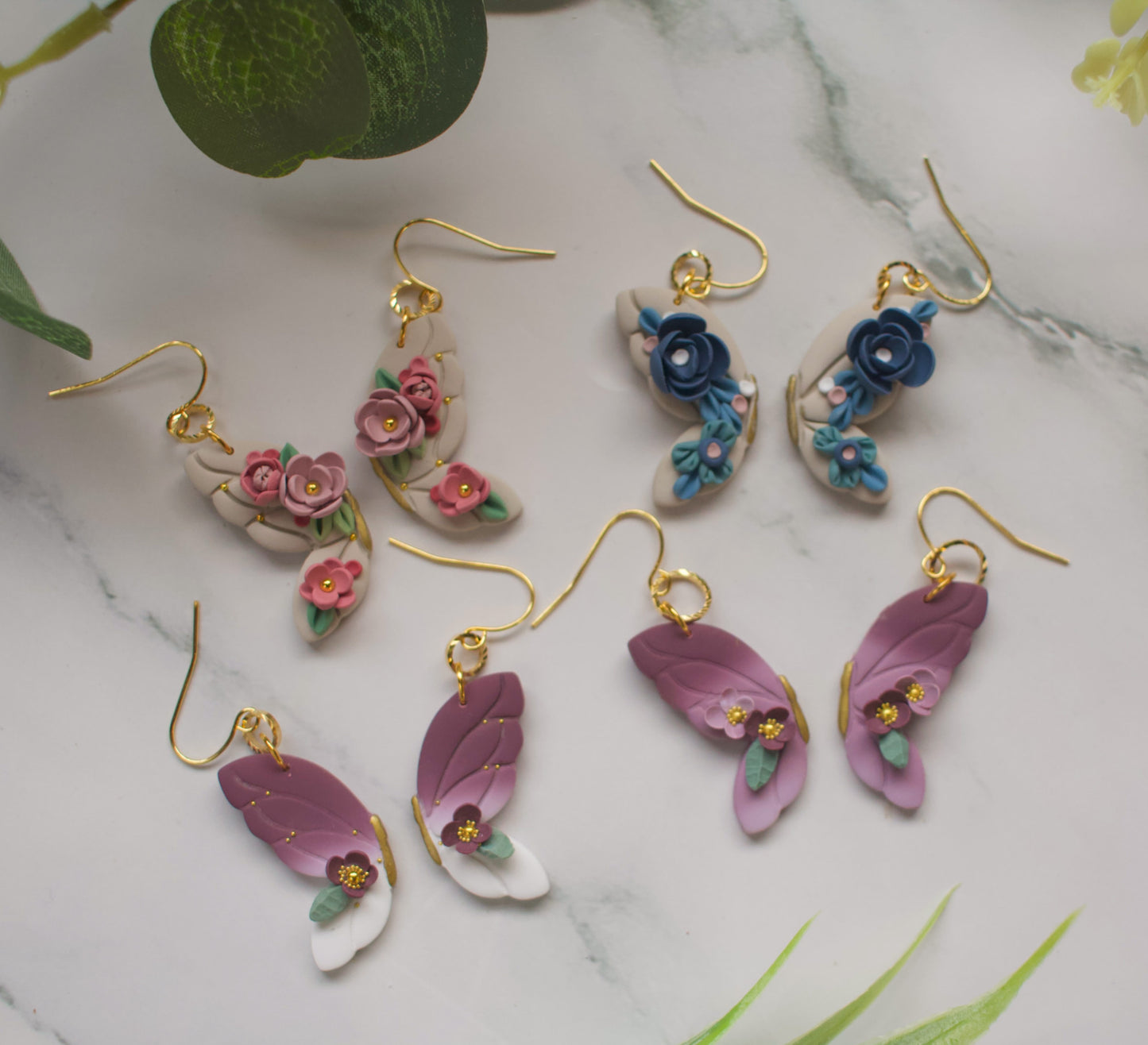 Floral Half-wing Butterfly | Purple and White