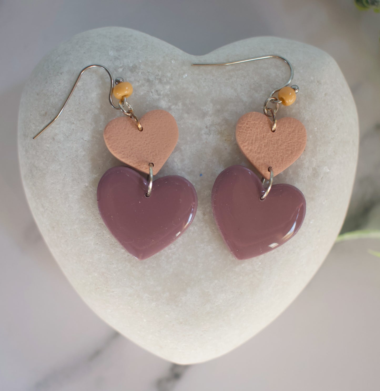 Double Heart Dangles | Apricot / Mulberry