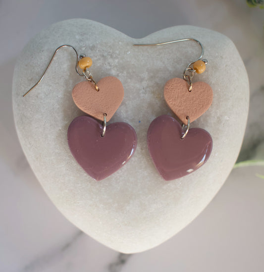 Double Heart Dangles | Apricot / Mulberry