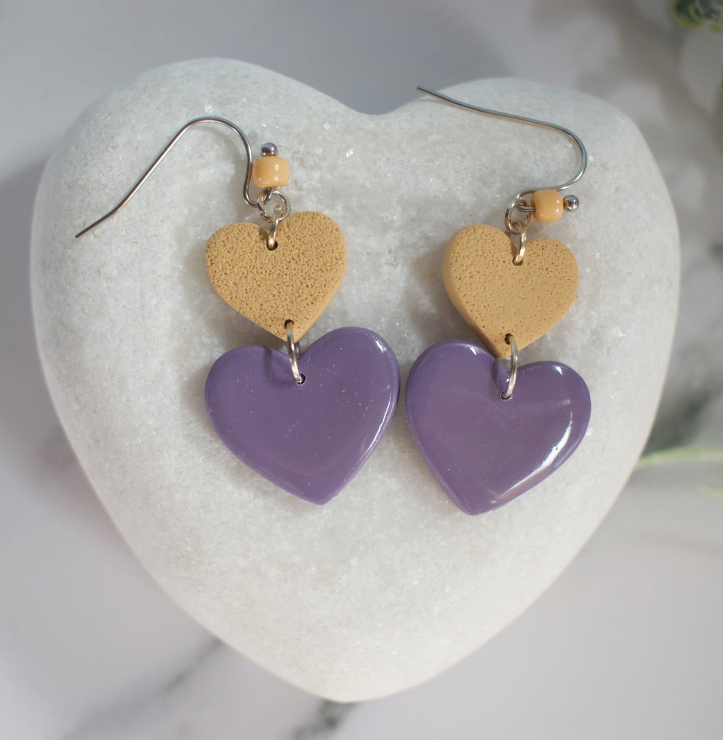 Double Heart Dangles | Marigold / Purple