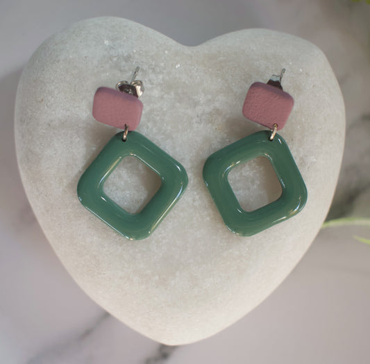 Two Tone Gloss Off-set Squares | Mulberry / Green