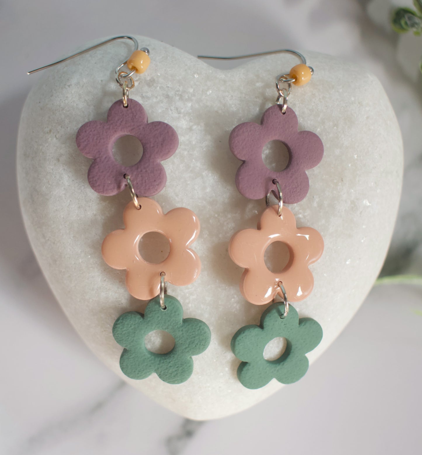 Triple Flower Dangles | Mulberry / Apricot / Green
