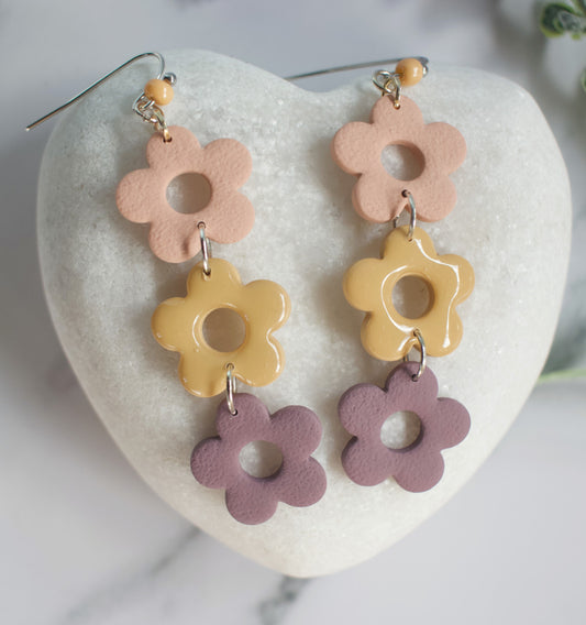 Triple Flower Dangles | Mulberry / Apricot / Marigold