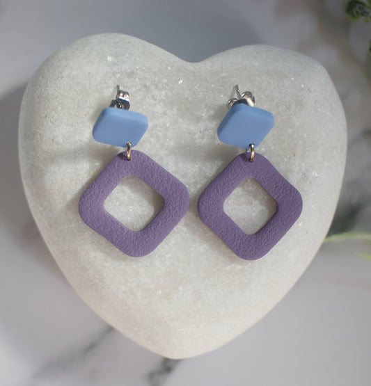 Two Tone Off-set Squares | Grey Blue / Dusty Purple