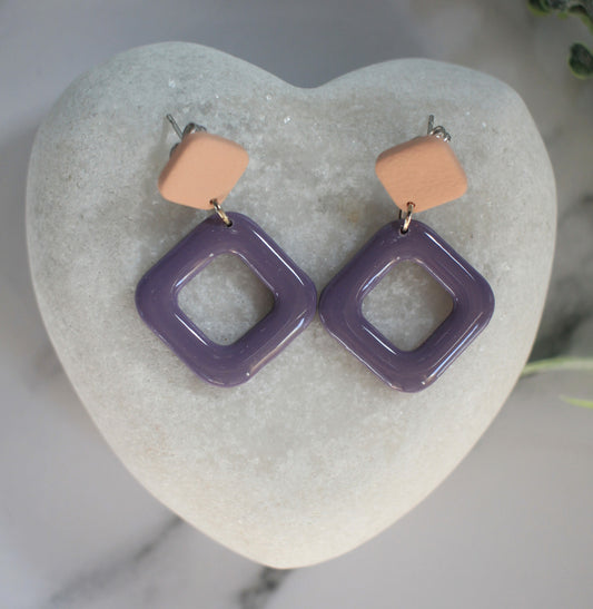 Two Tone Gloss Off-set Squares | Apricot / Dusty Purple