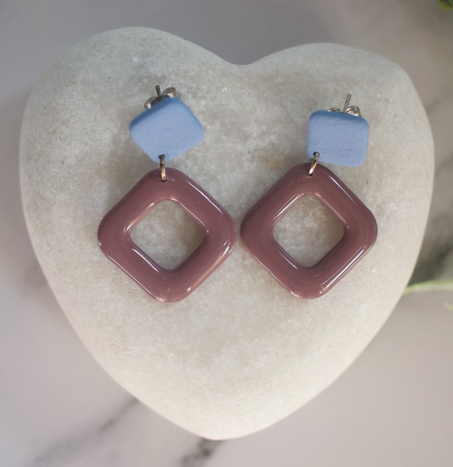 Two Tone Gloss Off-set Squares | Blue / Mulberry