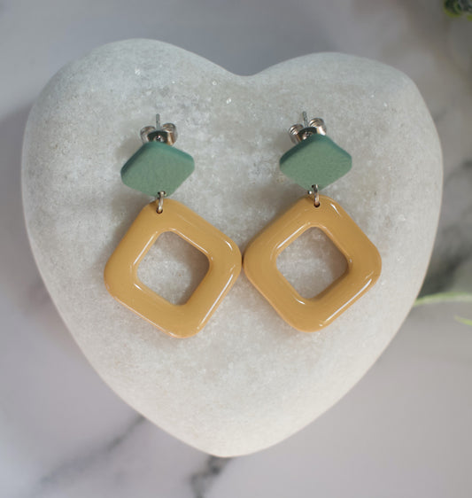 Two Tone Gloss Off-set Squares | Slate Green / Marigold