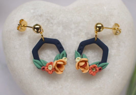 Autumn Floral Hex - Small | Navy