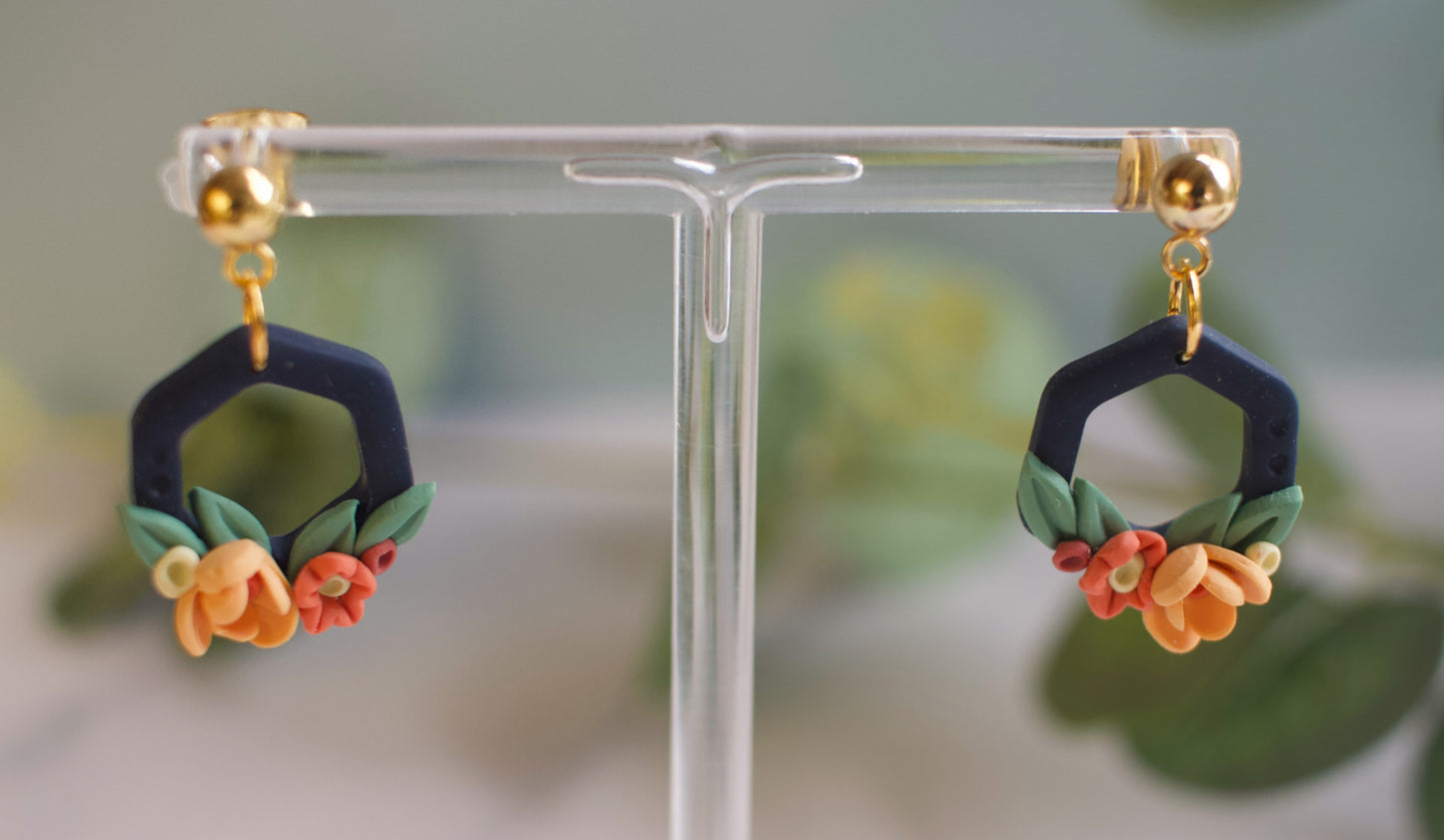 Autumn Floral Hex - Small | Navy